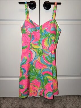 Lilly Pulitzer Willow Dress Vibrant Tropical Print Sundress - Pink & Green